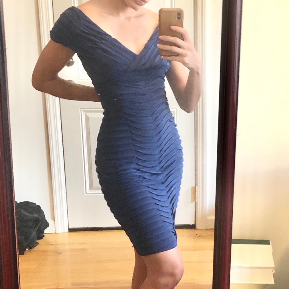 Blue ruched off shoulder dress